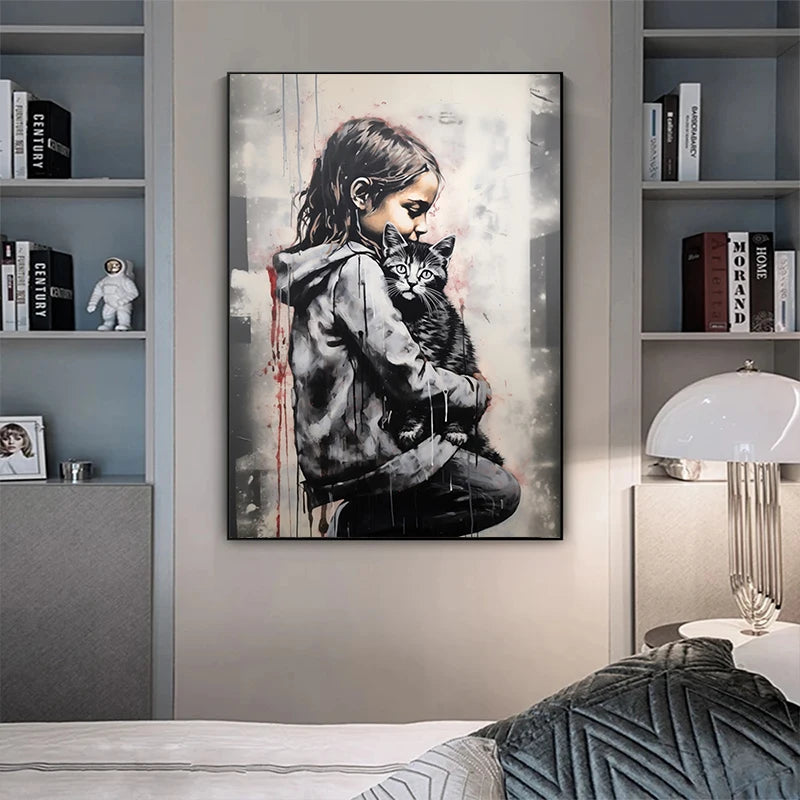 Pop Street Graffiti Wall Art Banksy Boy Girl with Balloon on Canvas Posters and Prints Painting for Living Room Home Decor Gifts