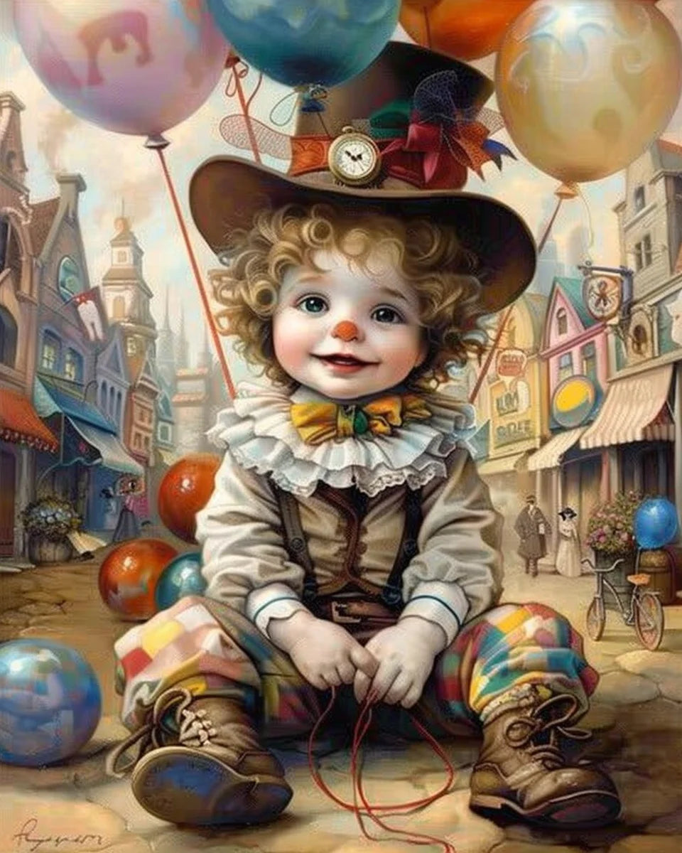 Acrylic Painting by Numbers Kit DIY Kid Clown Funny Artwork Canvas Art Hand Painting Home Personality Gift Decoration