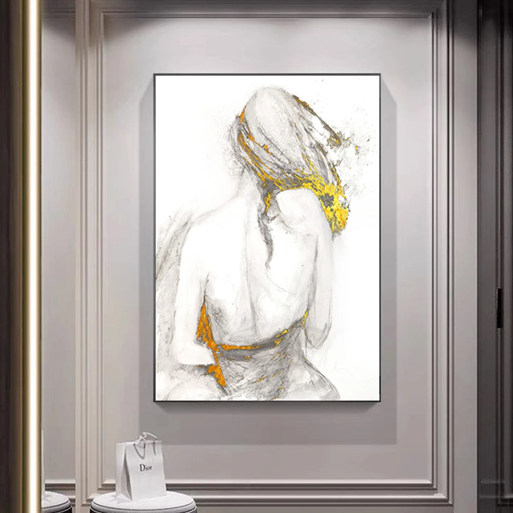 Abstract Sexy Naked Back Woman Gold Foil Poster Modern Decorative Paintings Canvas Wall Art Pictures Living Room Home Decoration