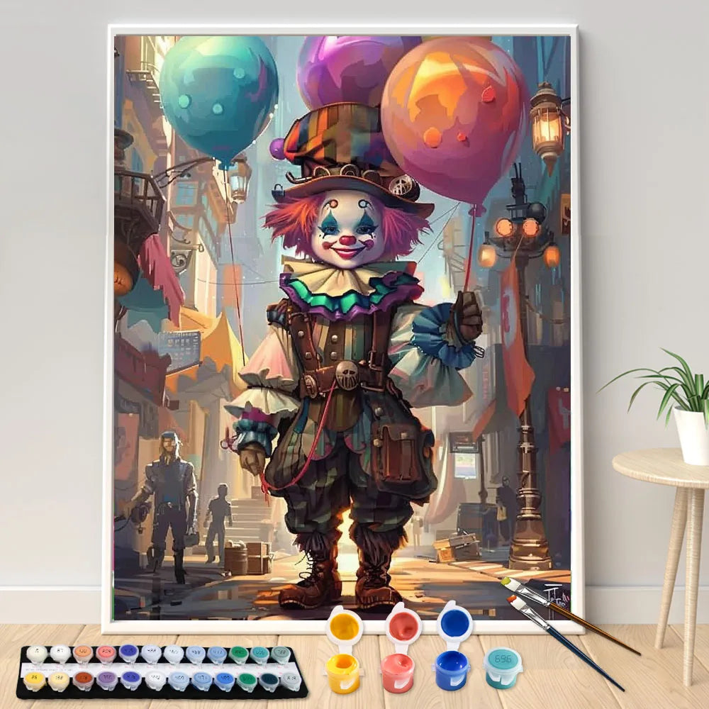 Acrylic Painting by Numbers Kit DIY Kid Clown Funny Artwork Canvas Art Hand Painting Home Personality Gift Decoration
