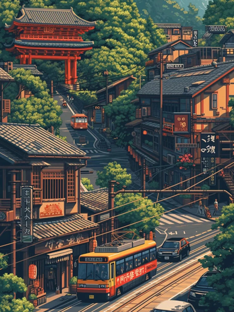 Diamond Art Paintings New 2025 Japan Tokyo City landscape Full Diamond Mosaic Stitch Natural Scenery Cherry Blossom Embroidery