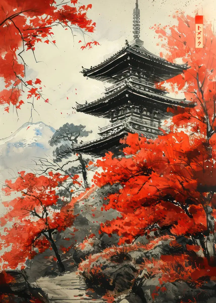 Sumie Japanese Ink Paint Poster River Torii Gate Sitting Geisha Canvas printing wall decoration painting For Home Living Room