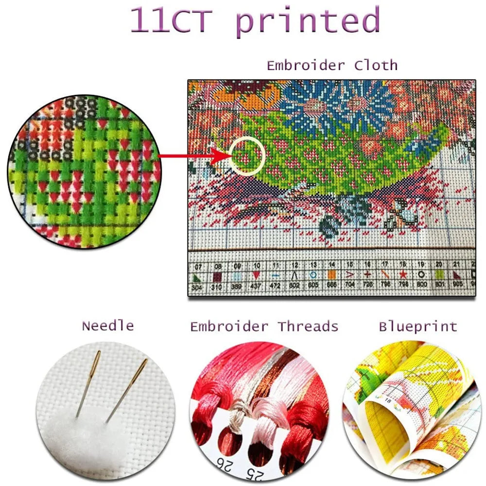 Animal Cut Cat DIY Cross Stitch 11CT Embroidery Kits Needlework Craft Set Cotton Thread Printed Canvas Home Design