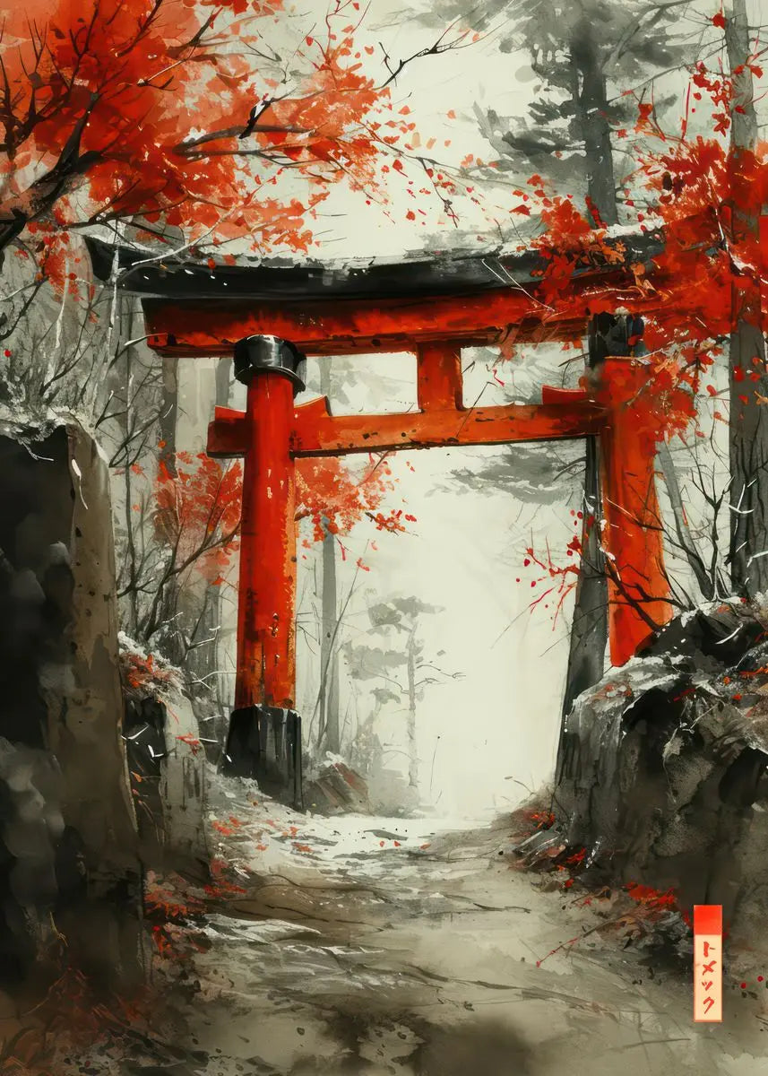 Sumie Japanese Ink Paint Poster River Torii Gate Sitting Geisha Canvas printing wall decoration painting For Home Living Room