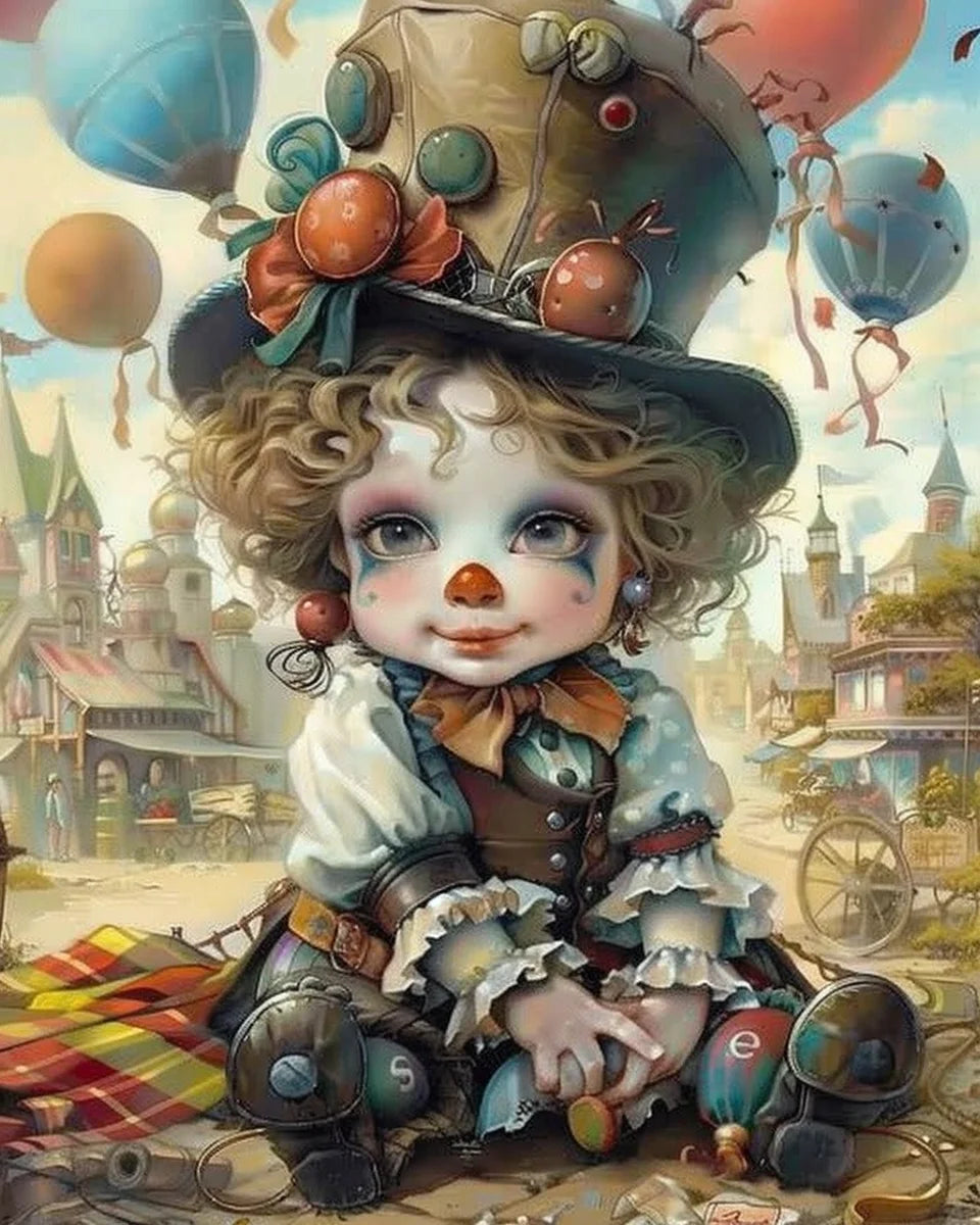 Acrylic Painting by Numbers Kit DIY Kid Clown Funny Artwork Canvas Art Hand Painting Home Personality Gift Decoration