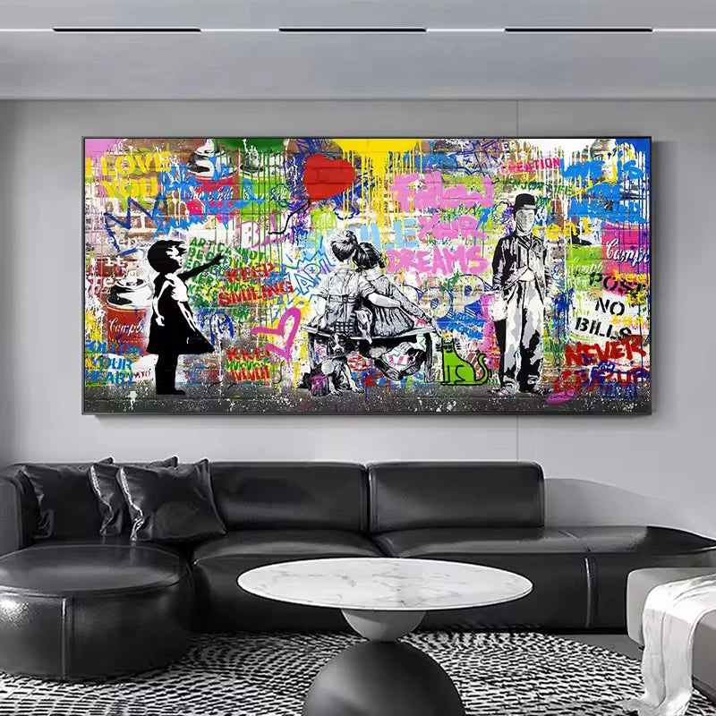 Banksy Street Art Graffiti Urban Wall Art Balloon Girl Canvas Painting Large Size Posters and Prints for Living Room Home Decor