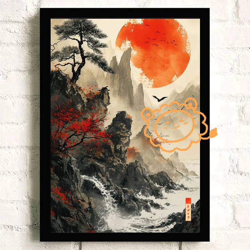 Sumie Japanese Ink Paint Poster River Torii Gate Sitting Geisha Canvas printing wall decoration painting For Home Living Room
