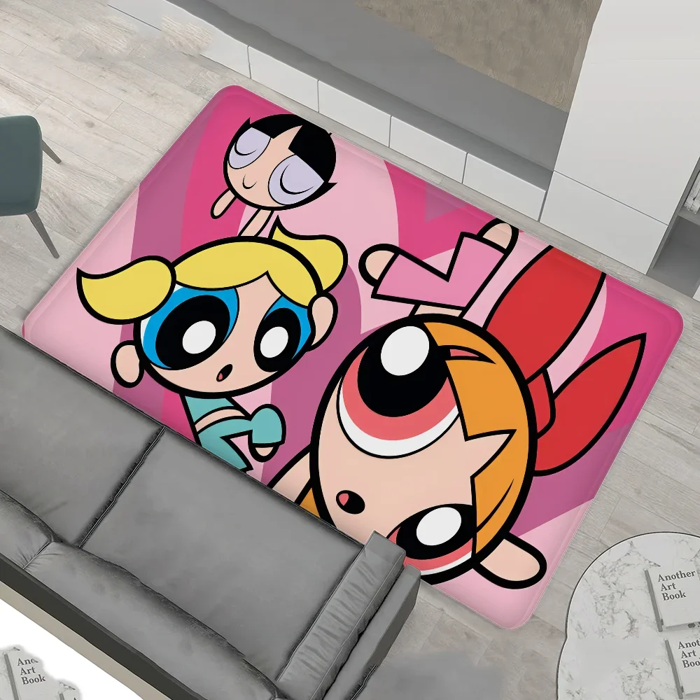 Cute Powerpuffs-Girls Classic Anime Long Rugs Nordic Style Home Doormat Bathroom-Toilet Mats Bedroom Bedside Area Rugs