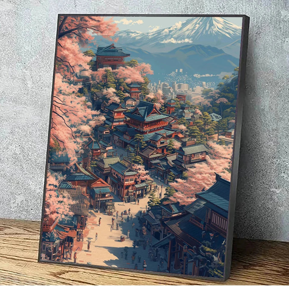 Diamond Art Paintings New 2025 Japan Tokyo City landscape Full Diamond Mosaic Stitch Natural Scenery Cherry Blossom Embroidery