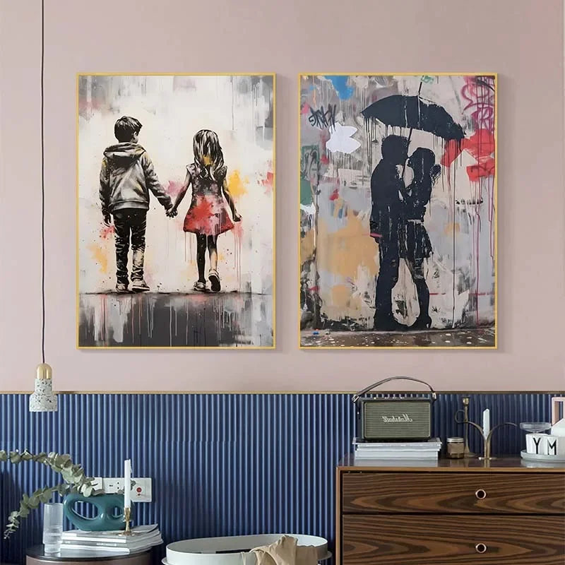 A Banksy Graffiti Boy Girl with Balloon on Canvas Posters Prints Pop Street Wall Art Painting for Living Room Home Decor Cuadros