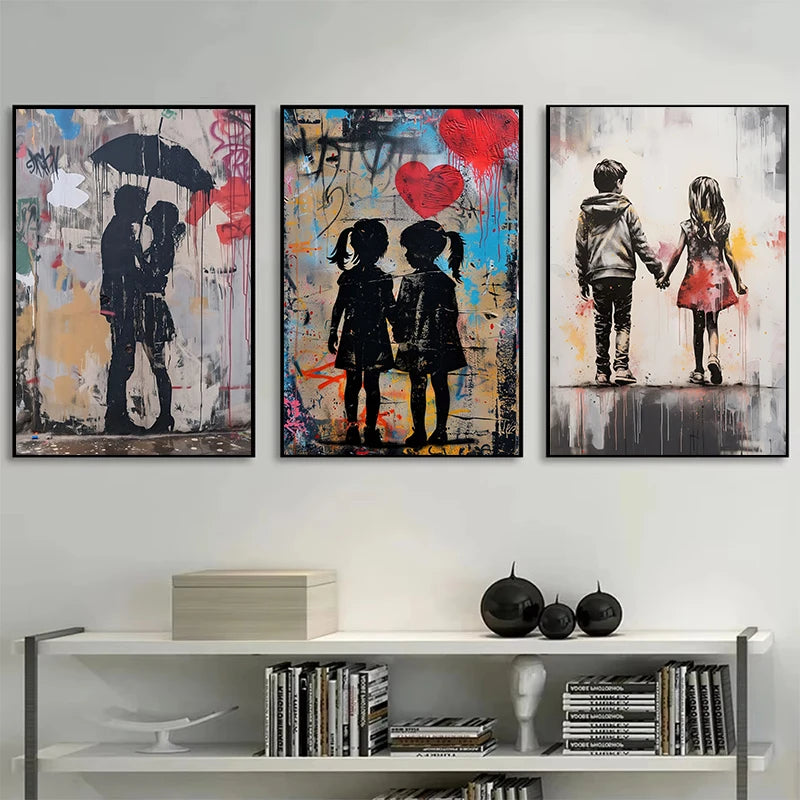 Pop Street Graffiti Wall Art Banksy Boy Girl with Balloon on Canvas Posters and Prints Painting for Living Room Home Decor Gifts