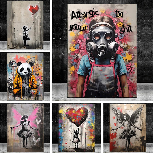 Pop Street Graffiti Wall Art Banksy Boy Girl with Balloon on Canvas Posters and Prints Painting for Living Room Home Decor Gifts