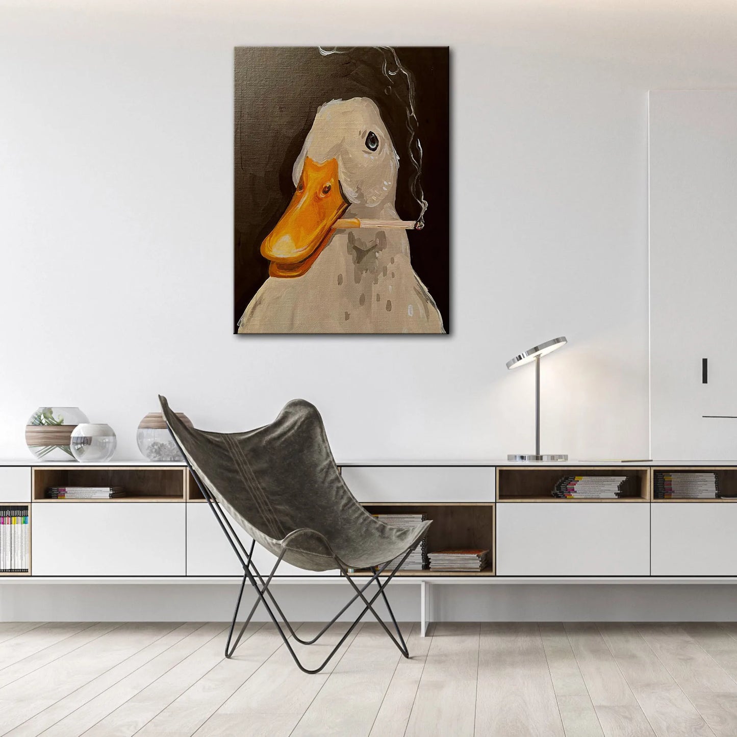 Duck Fun Illustration Canvas Wall Art Painting Creative Smoking Duck Poster and Print Pictures for Living Room Home Decoration