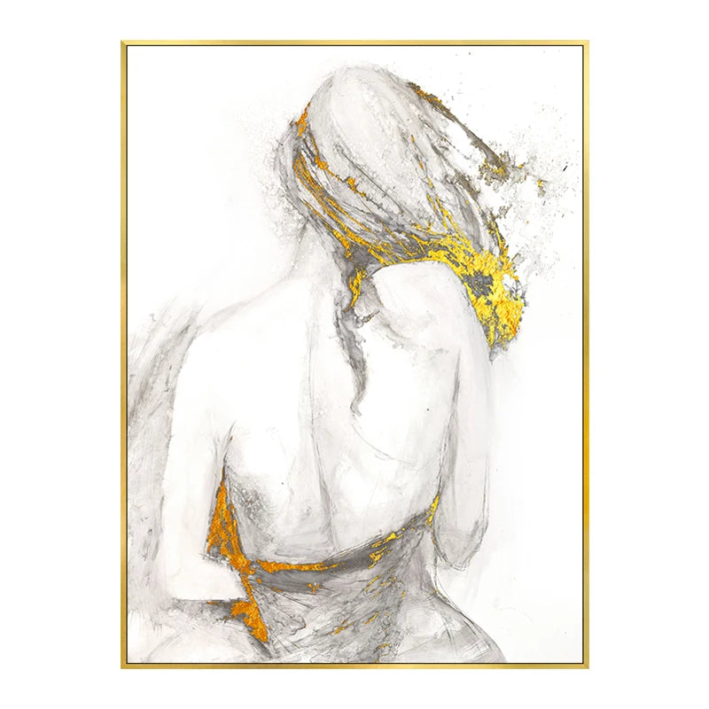 Abstract Sexy Naked Back Woman Gold Foil Poster Modern Decorative Paintings Canvas Wall Art Pictures Living Room Home Decoration