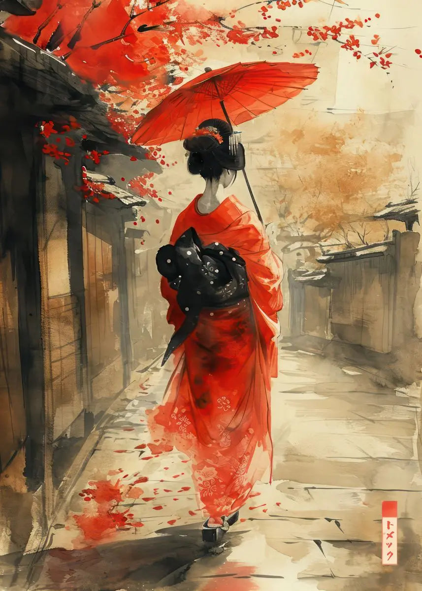 Sumie Japanese Ink Paint Poster River Torii Gate Sitting Geisha Canvas printing wall decoration painting For Home Living Room