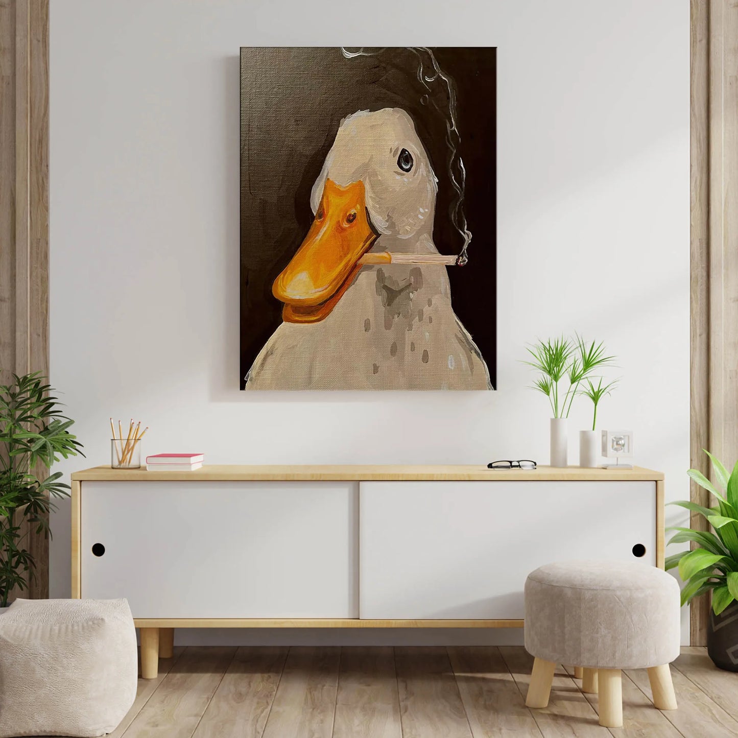 Duck Fun Illustration Canvas Wall Art Painting Creative Smoking Duck Poster and Print Pictures for Living Room Home Decoration