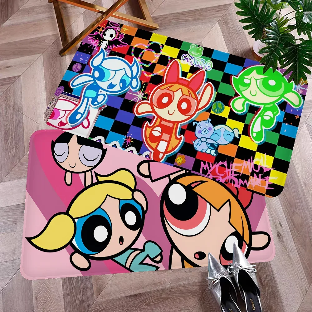 Cute Powerpuffs-Girls Classic Anime Long Rugs Nordic Style Home Doormat Bathroom-Toilet Mats Bedroom Bedside Area Rugs
