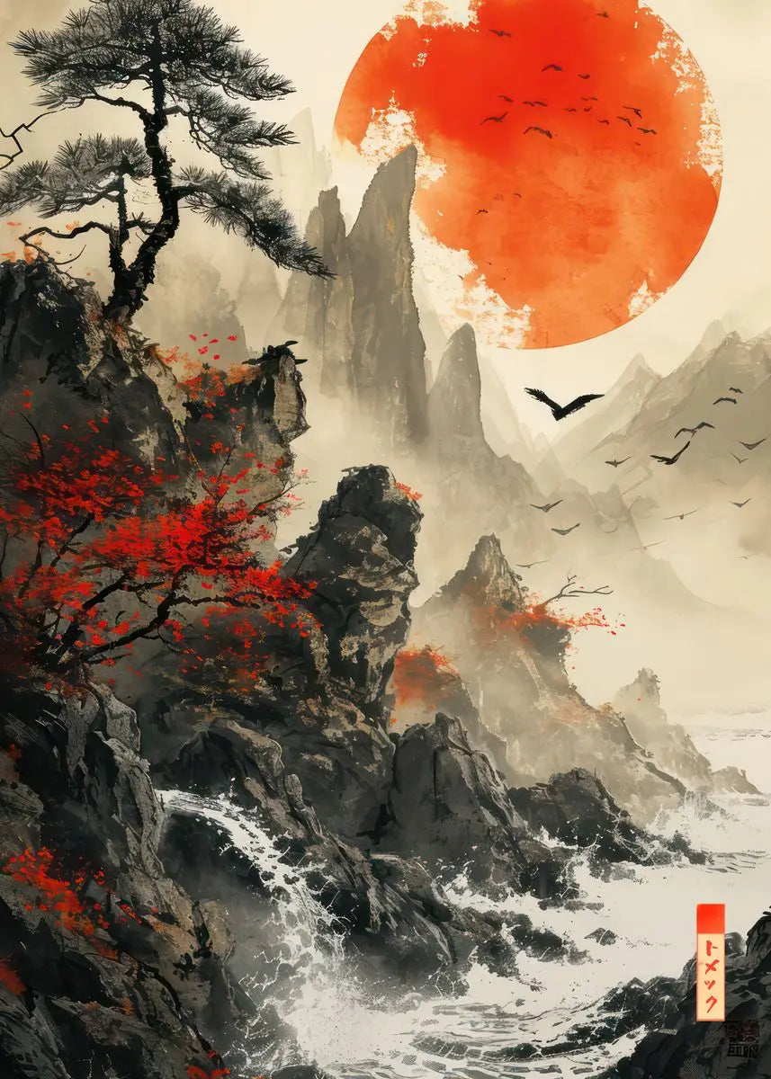 Sumie Japanese Ink Paint Poster River Torii Gate Sitting Geisha Canvas printing wall decoration painting For Home Living Room