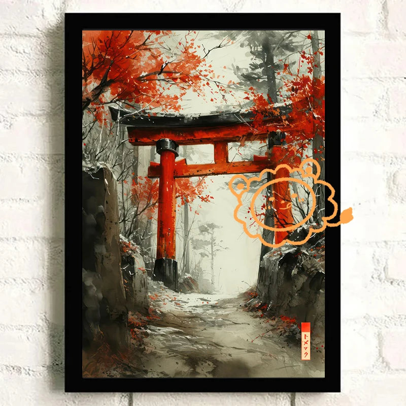 Sumie Japanese Ink Paint Poster River Torii Gate Sitting Geisha Canvas printing wall decoration painting For Home Living Room
