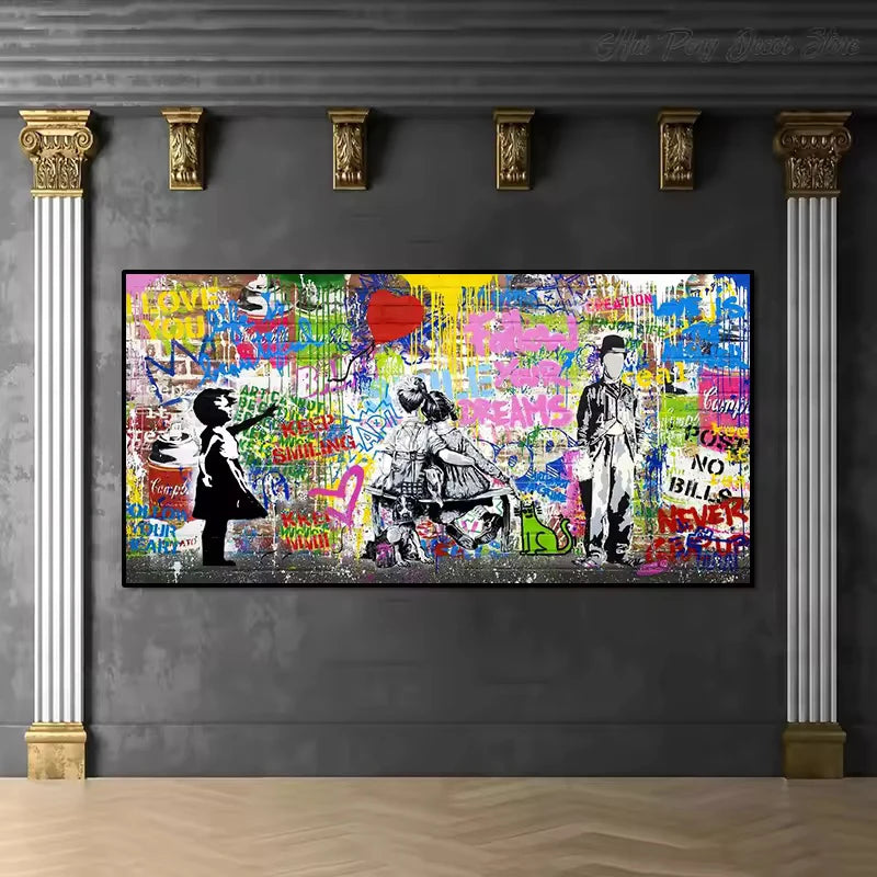 Banksy Street Art Graffiti Urban Wall Art Balloon Girl Canvas Painting Large Size Posters and Prints for Living Room Home Decor