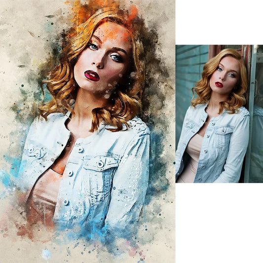 Custom Portrait Splash Watercolor Artwork Canvas Art Paintings Poster Prints Wall Picture for Room Home Decoration Unique Gift