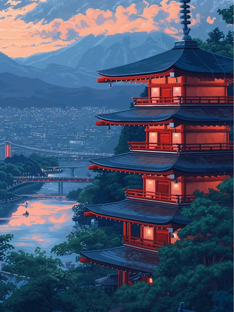 Diamond Art Paintings New 2025 Japan Tokyo City landscape Full Diamond Mosaic  Stitch Natural Scenery Cherry Blossom Embroidery