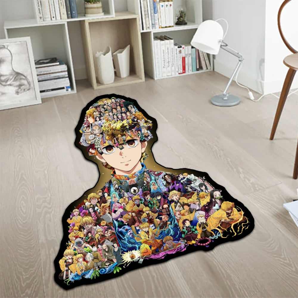 Custom Irregular Anime Area Rug Demon Slayer Nezuko Rengoku Zenitsu Creative Wall Art Handmade Carpet for Home Decor
