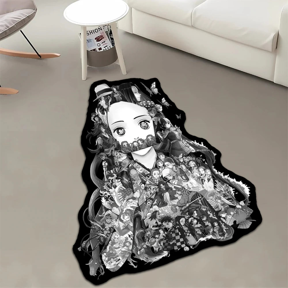Custom Irregular Anime Area Rug Demon Slayer Nezuko Rengoku Zenitsu Creative Wall Art Handmade Carpet for Home Decor