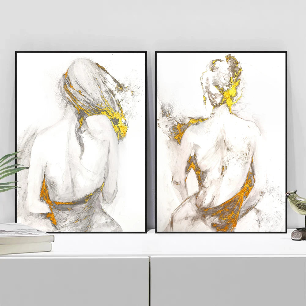 Abstract Sexy Naked Back Woman Gold Foil Poster Modern Decorative Paintings Canvas Wall Art Pictures Living Room Home Decoration