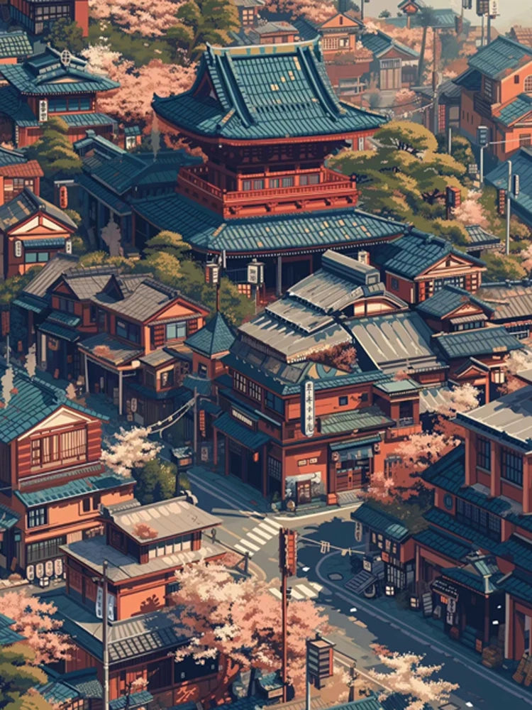 Diamond Art Paintings New 2025 Japan Tokyo City landscape Full Diamond Mosaic  Stitch Natural Scenery Cherry Blossom Embroidery
