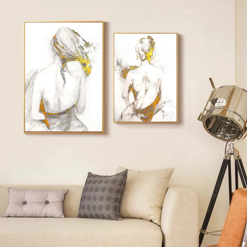 Abstract Sexy Naked Back Woman Gold Foil Poster Modern Decorative Paintings Canvas Wall Art Pictures Living Room Home Decoration