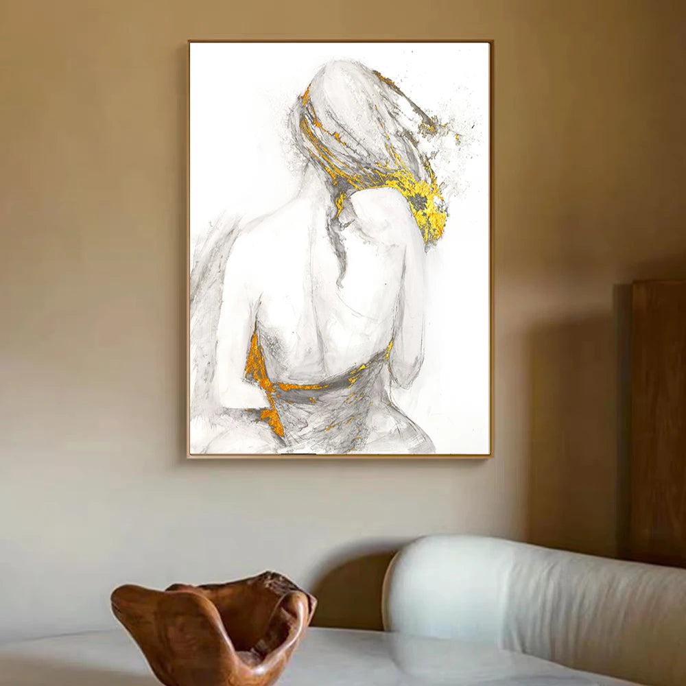 Abstract Sexy Naked Back Woman Gold Foil Poster Modern Decorative Paintings Canvas Wall Art Pictures Living Room Home Decoration