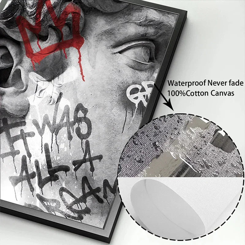 Statue of David Graffiti Art Canvas Painting David Head Sculpture Posters and Prints Street Wall Art Pictures for Room Decor