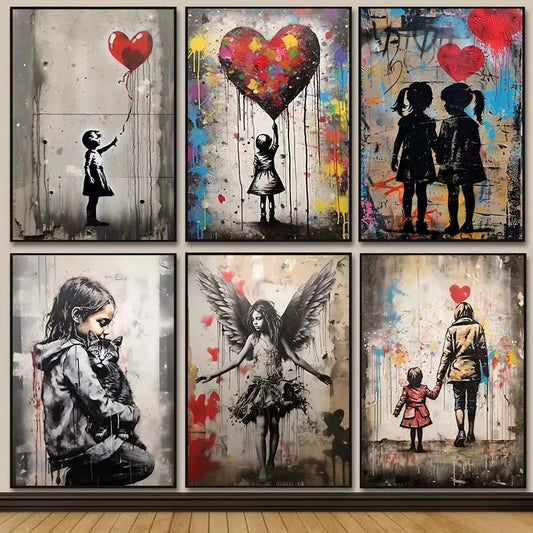 A Banksy Graffiti Boy Girl with Balloon on Canvas Posters Prints Pop Street Wall Art Painting for Living Room Home Decor Cuadros