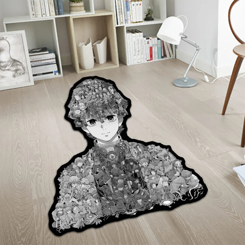 Custom Irregular Anime Area Rug Demon Slayer Nezuko Rengoku Zenitsu Creative Wall Art Handmade Carpet for Home Decor