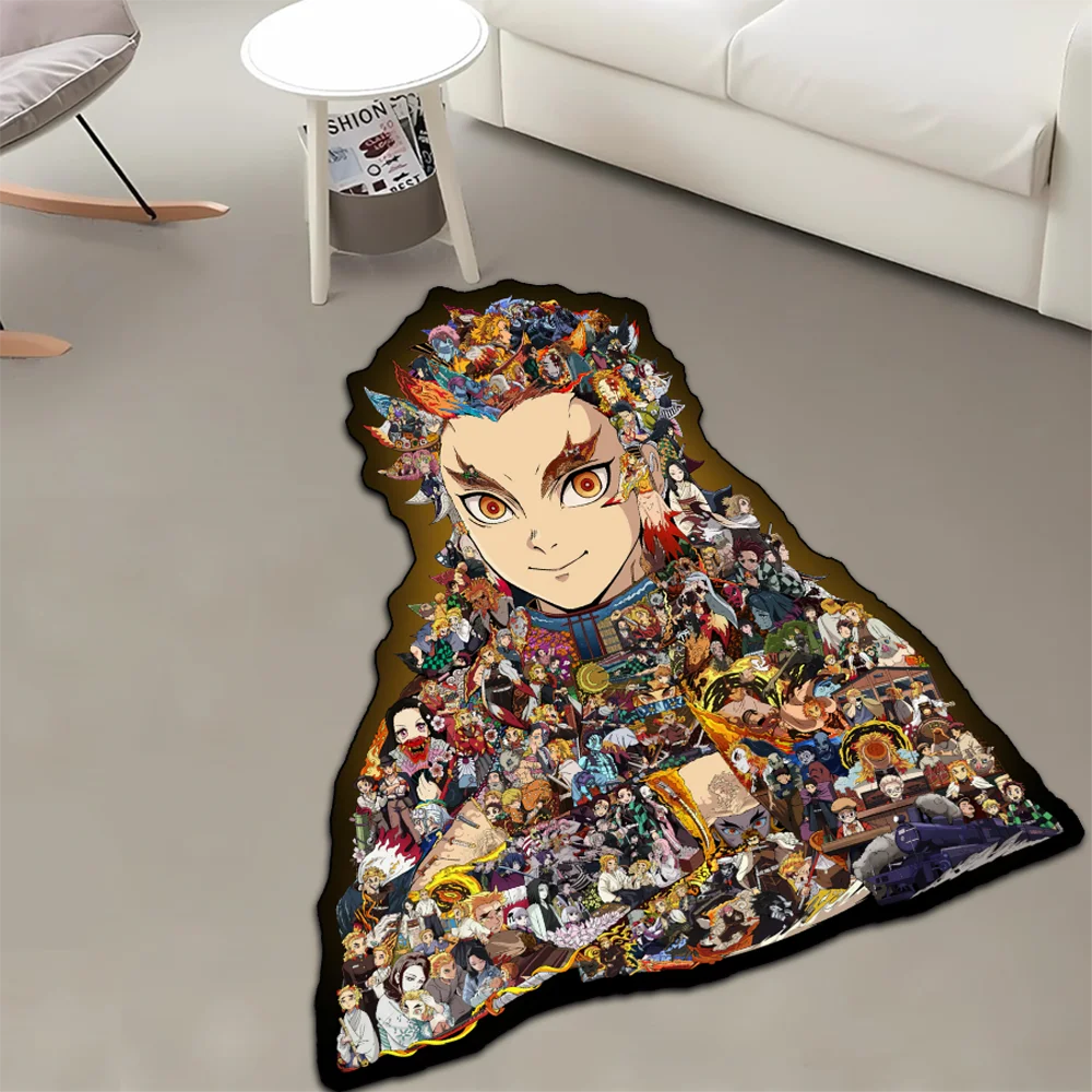 Custom Irregular Anime Area Rug Demon Slayer Nezuko Rengoku Zenitsu Creative Wall Art Handmade Carpet for Home Decor