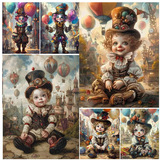Acrylic Painting by Numbers Kit DIY Kid Clown Funny Artwork Canvas Art Hand Painting Home Personality Gift Decoration