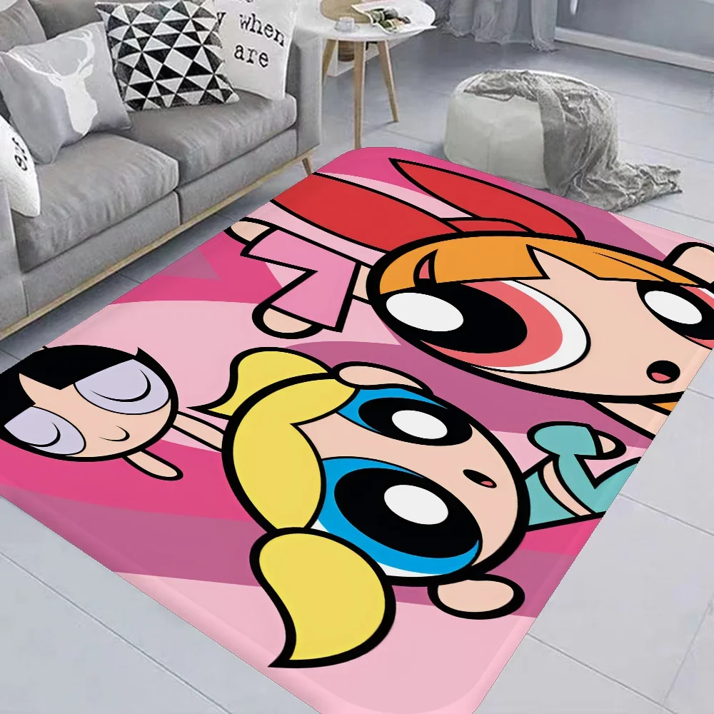 Cute Powerpuffs-Girls Classic Anime Long Rugs Nordic Style Home Doormat Bathroom-Toilet Mats Bedroom Bedside Area Rugs