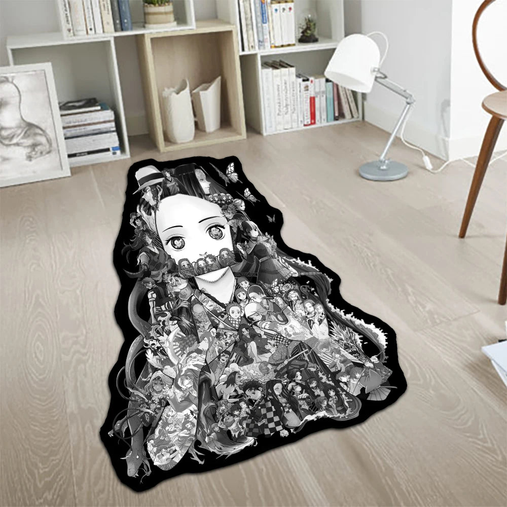 Custom Irregular Anime Area Rug Demon Slayer Nezuko Rengoku Zenitsu Creative Wall Art Handmade Carpet for Home Decor