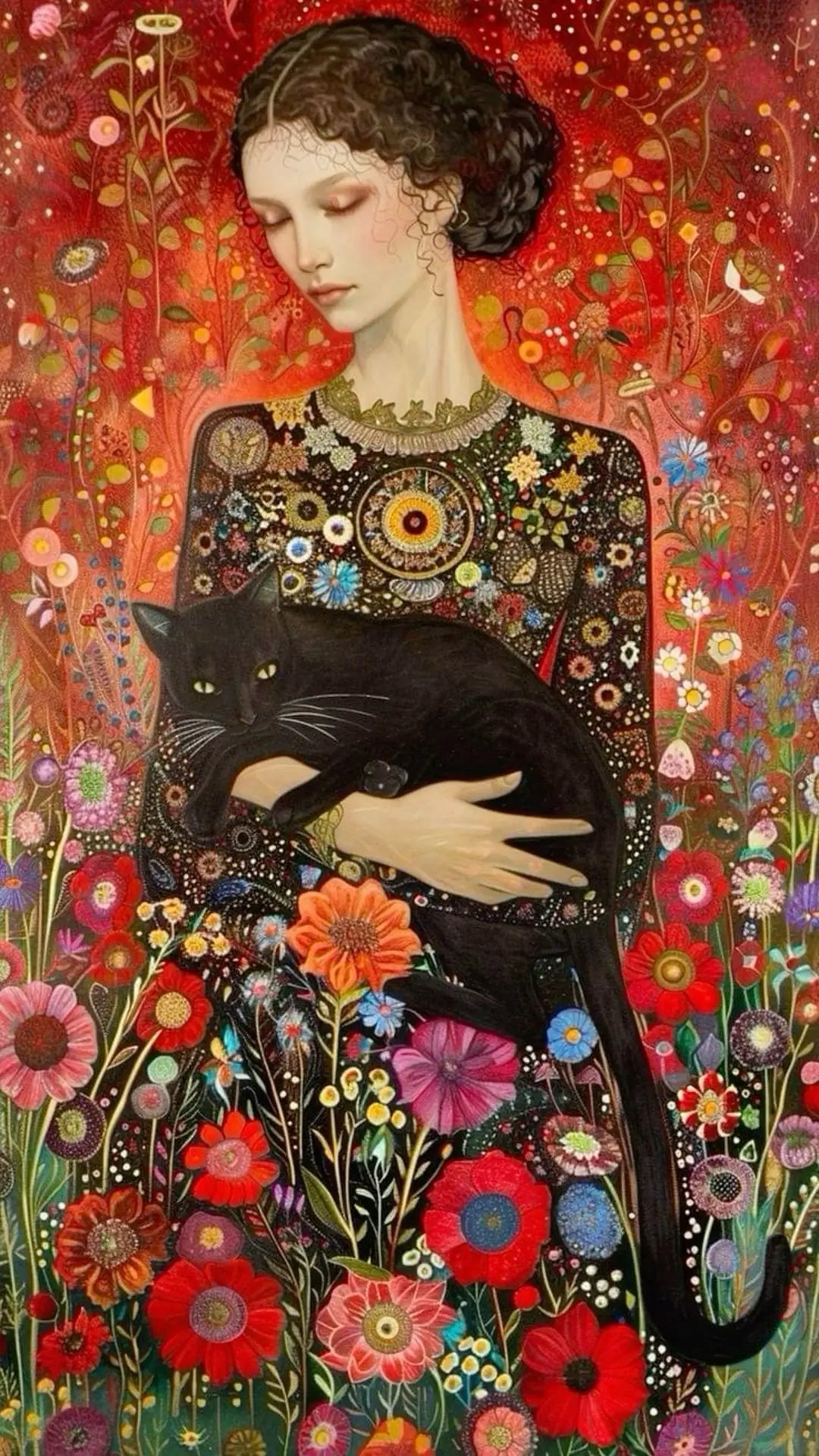 Abstract Woman And Cat Canvas Painting Wall Art Gustav Klimt Art Elegant Girl Poster Prints For Office Living Room Home Decor