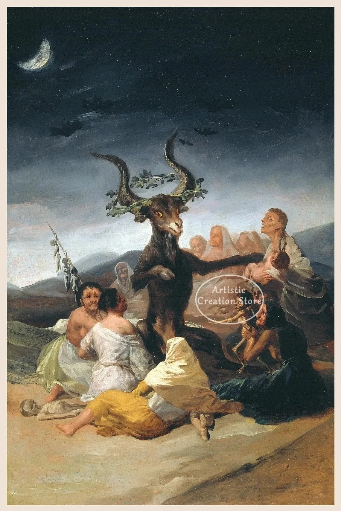 Witches Sabbath By Francisco De Goya The Colossus Canvas Painting Poster Wall Art Picture Cinema Room Home Bedroom Decoration