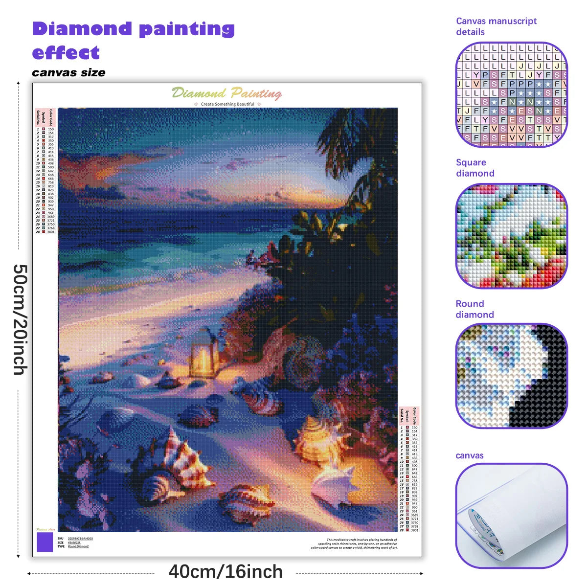 RUOPOTY Diamond Painting Seaside Night Dimond Art Paintings Scenery Diamond Embroidery Sale For Home Decors Diy Crafts