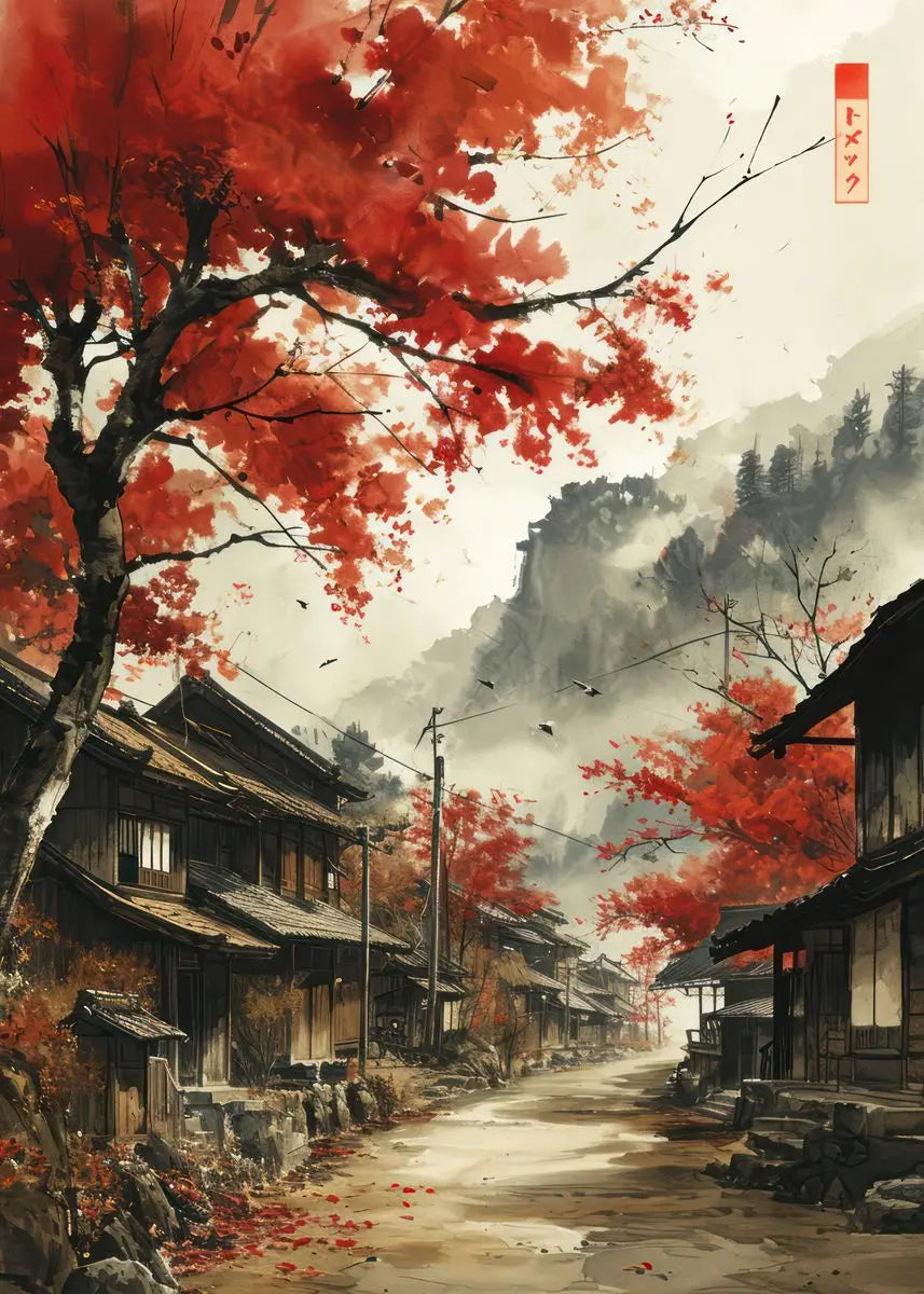 Sumie Japanese Ink Paint Poster River Torii Gate Sitting Geisha Canvas printing wall decoration painting For Home Living Room