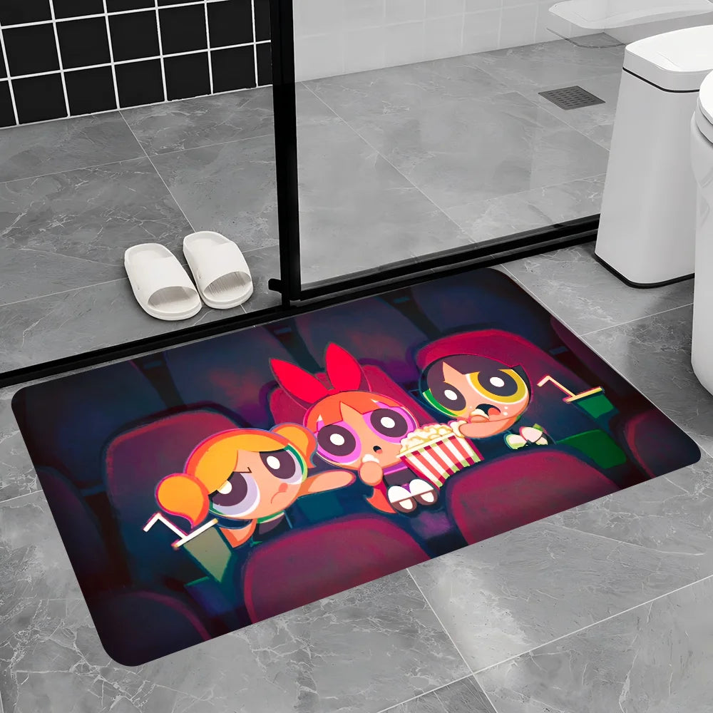 Cute Powerpuffs-Girls Classic Anime Long Rugs Nordic Style Home Doormat Bathroom-Toilet Mats Bedroom Bedside Area Rugs