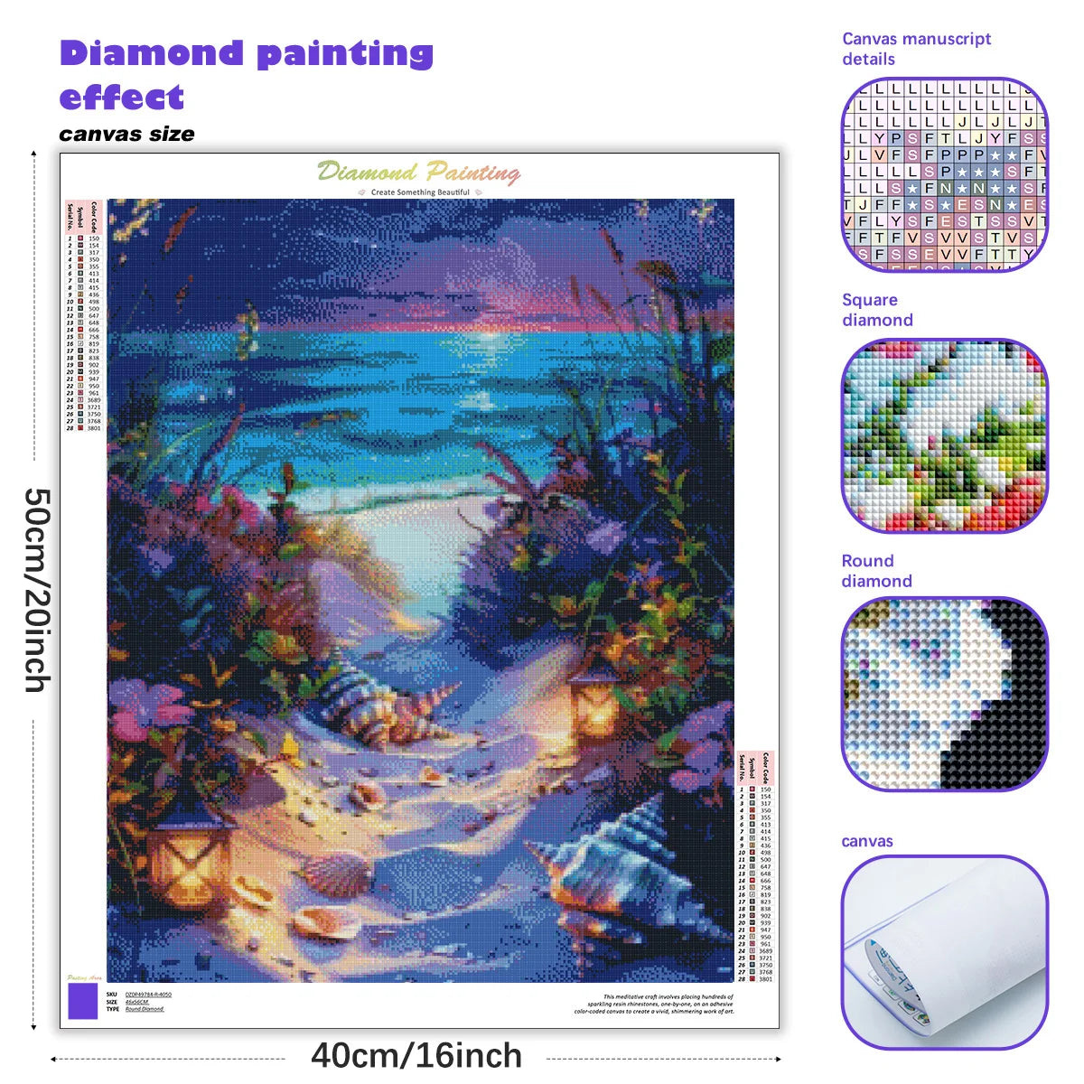 RUOPOTY Diamond Painting Seaside Night Dimond Art Paintings Scenery Diamond Embroidery Sale For Home Decors Diy Crafts