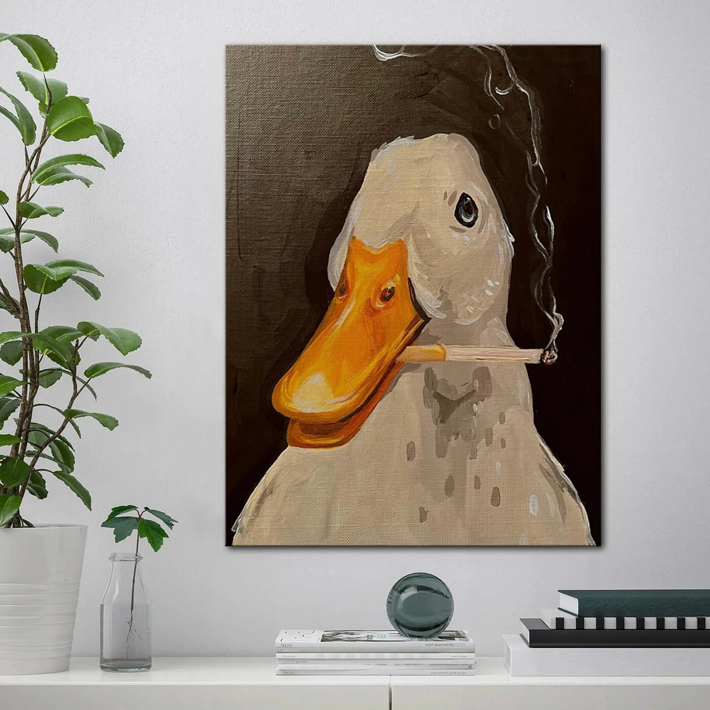 Duck Fun Illustration Canvas Wall Art Painting Creative Smoking Duck Poster and Print Pictures for Living Room Home Decoration