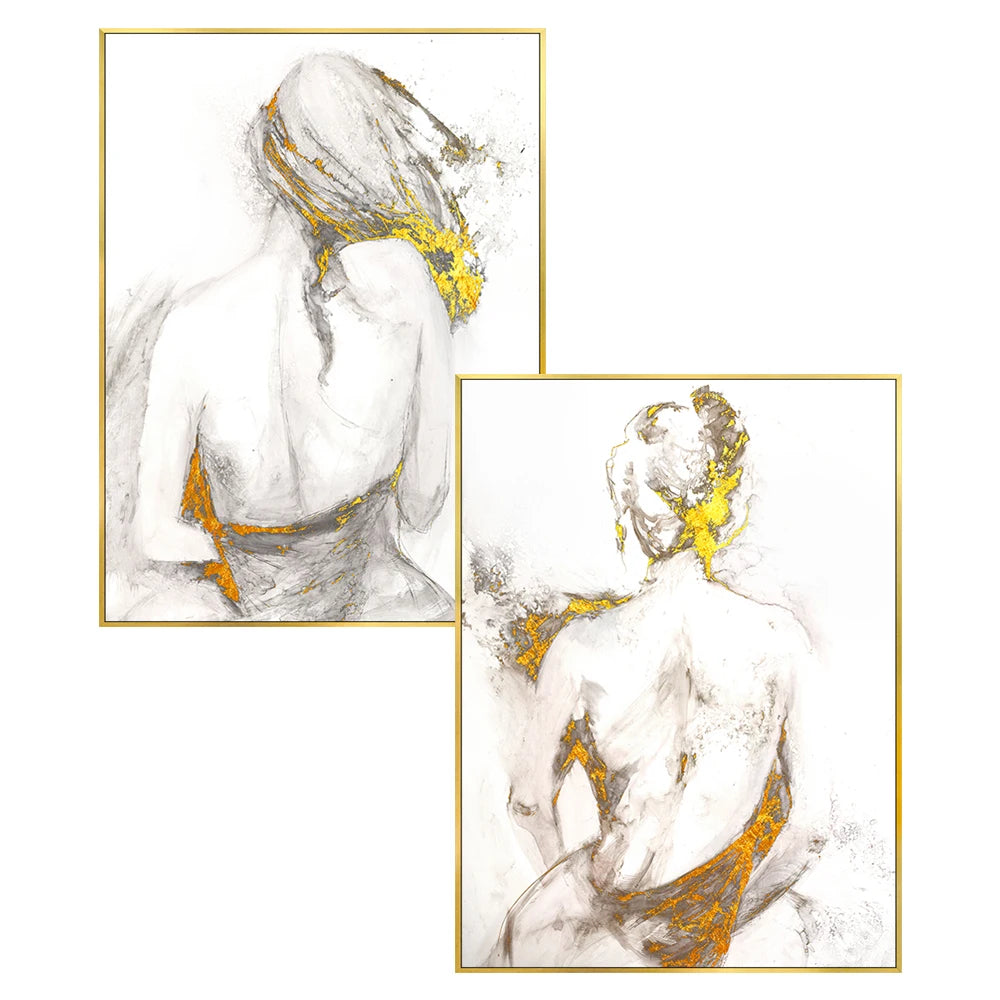 Abstract Sexy Naked Back Woman Gold Foil Poster Modern Decorative Paintings Canvas Wall Art Pictures Living Room Home Decoration