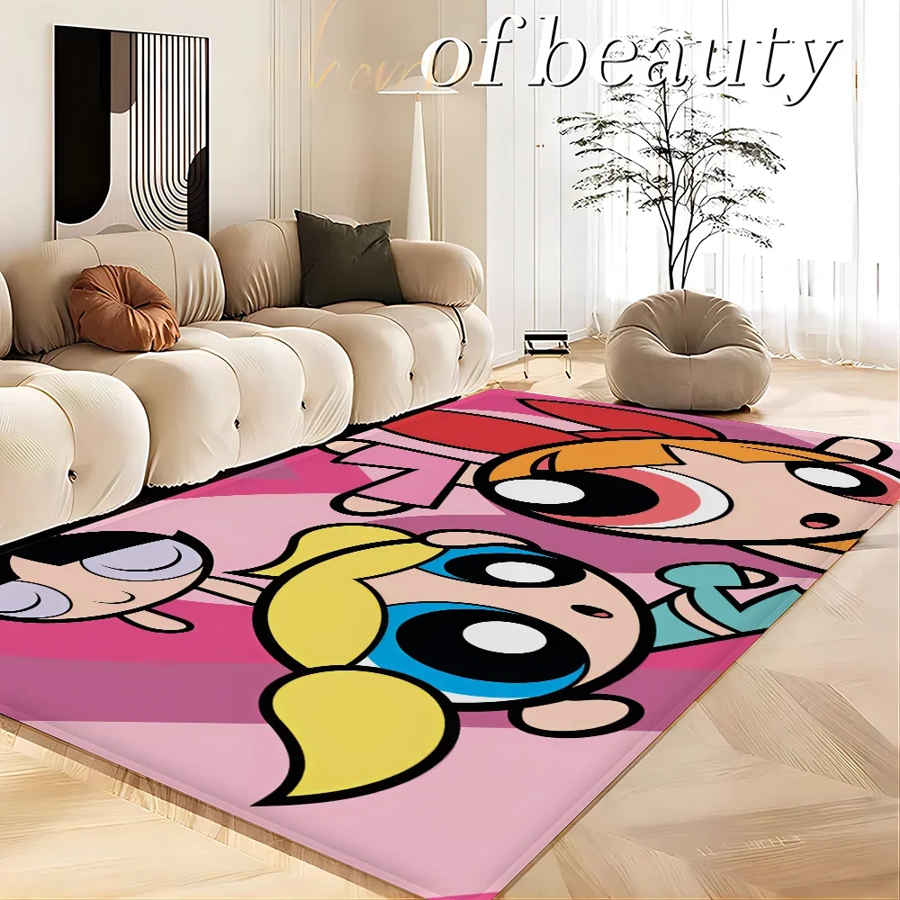 Cute Powerpuffs-Girls Classic Anime Long Rugs Nordic Style Home Doormat Bathroom-Toilet Mats Bedroom Bedside Area Rugs