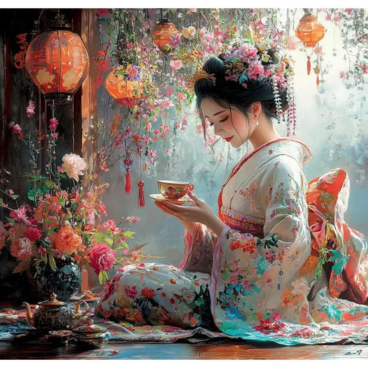 DIY Digital painting portraits of Japanese kimono women, modern color painting hand-painted oil painting home decoration