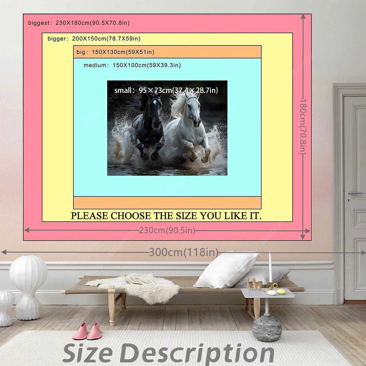 Majestic Black and White Horse Tapestry Elegant Equine Wall Art for Living Room Bedroom Decor Modern Boho Style Home Design